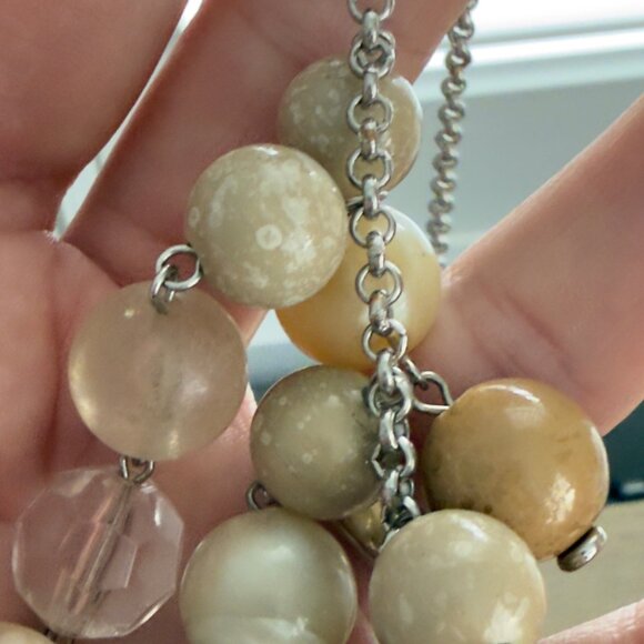 Multi-Strand Beaded Cluster Necklace Earthy Tones Champagne Cream Adjustable NY - Picture 9 of 13